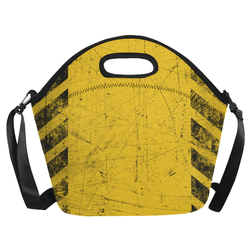 yellow and black warning stripes used look Neoprene Lunch Bag/Large (Model 1669)