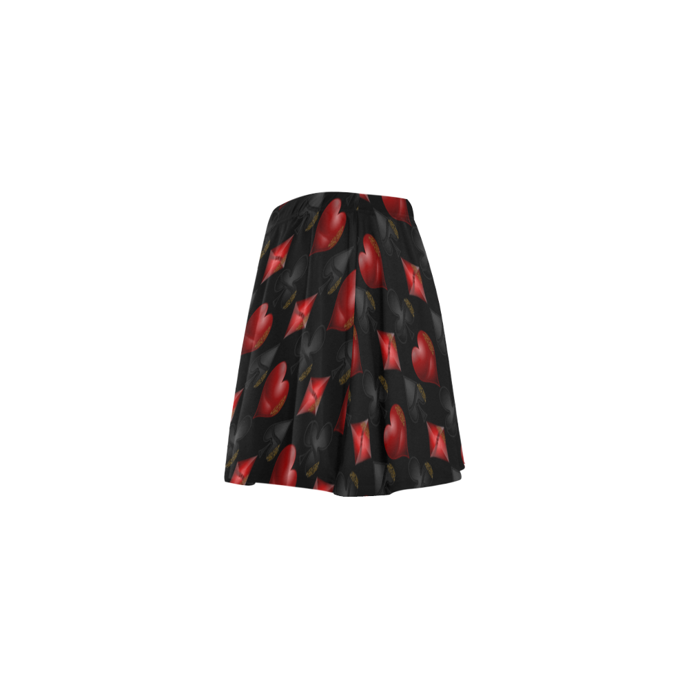 Las Vegas Black and Red Casino Poker Card Shapes on Black Mini Skating Skirt (Model D36)