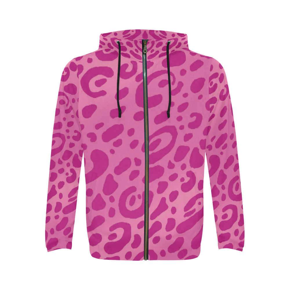 Pink Leopard Print Hoodie All Over Print Full Zip Hoodie for Men (Model H14)