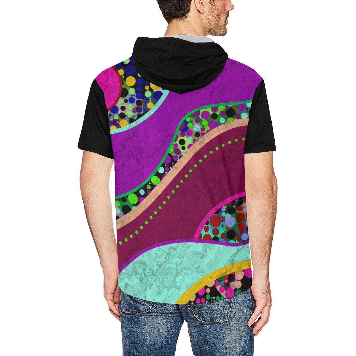 Abstract Pattern Mix - Dots And Colors 2 All Over Print Short Sleeve Hoodie for Men (Model H32)