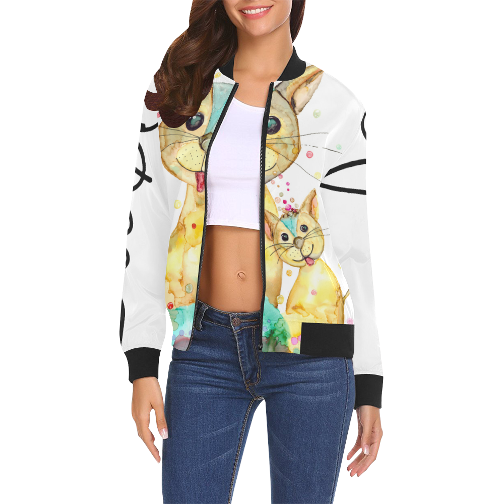 Patches & Lil Bit Womens Jacket All Over Print Bomber Jacket for Women (Model H19)