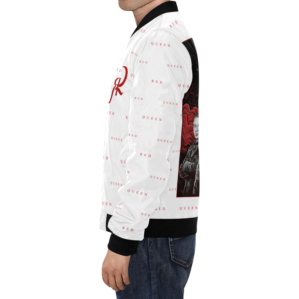 RED QUEEN BAND RED LOGO ALL OVER WHITE All Over Print Bomber Jacket for Men (Model H19)