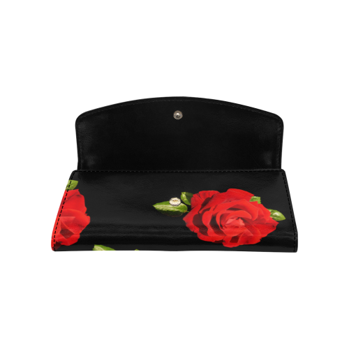 Fairlings Delight's Black Luxury Collection- Red Rose Women's Flap Wallet 53086b Women's Flap Wallet (Model 1707)