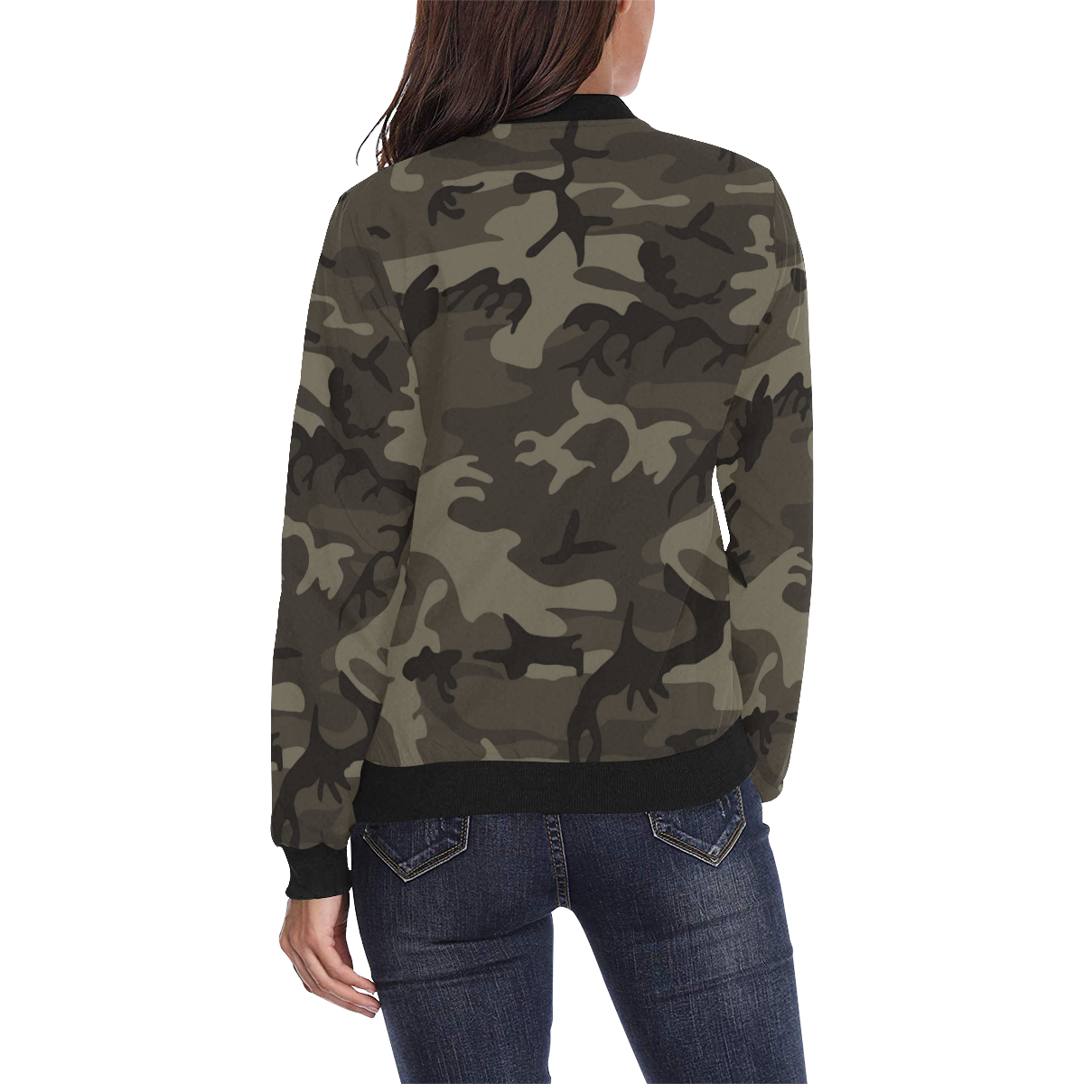 Camo Grey All Over Print Bomber Jacket for Women (Model H36)