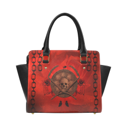 Skulls on red vintage background Classic Shoulder Handbag (Model 1653)