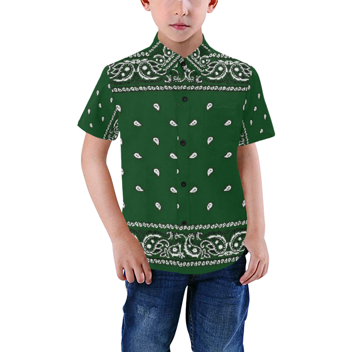 KERCHIEF PATTERN GREEN Boys' All Over Print Short Sleeve Shirt (Model T59)