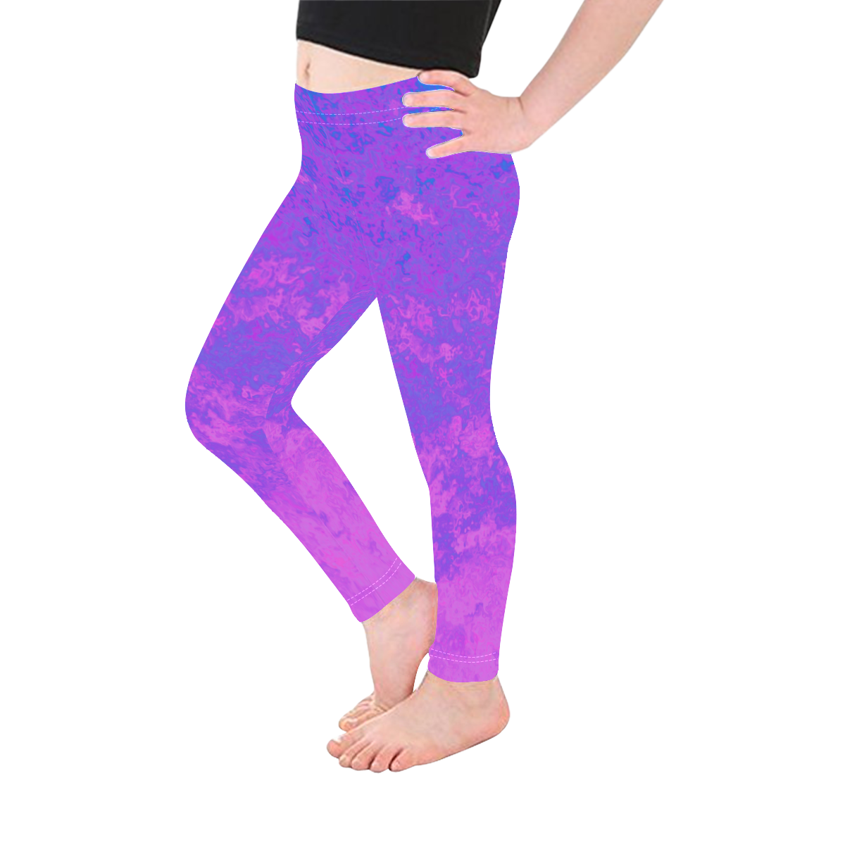 Blue/Purple/Pink Abstract Kid's Ankle Length Leggings (Model L06)
