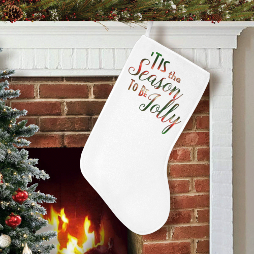 Christmas 'Tis The Season on White Christmas Stocking (Without Folded Top)