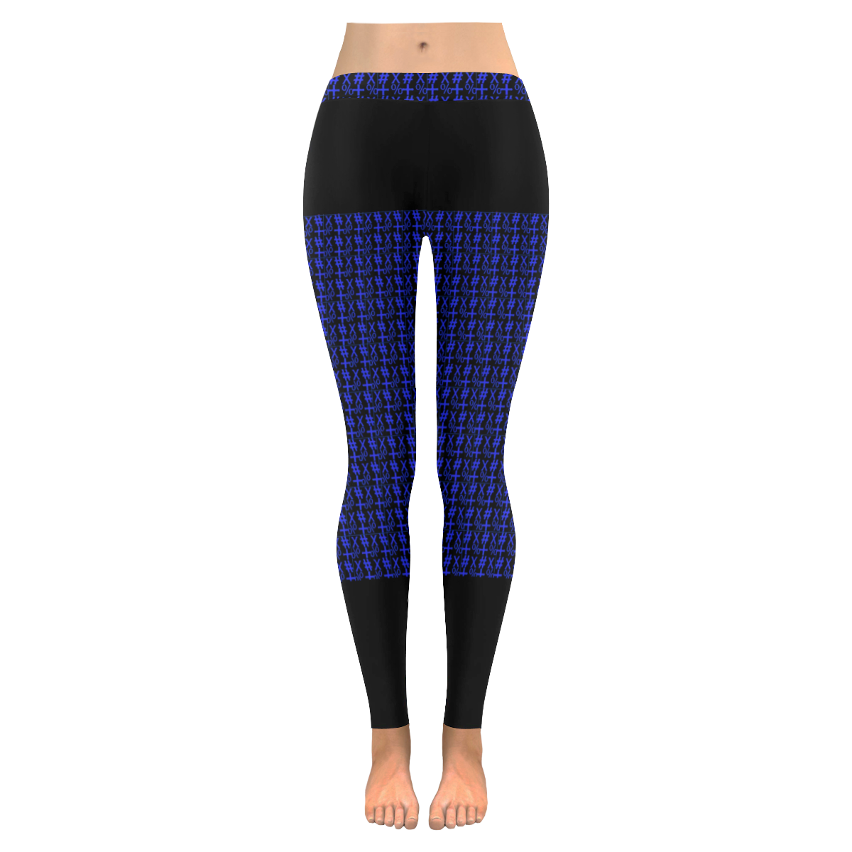NUMBERS Collection Symbols Blue/Black Women's Low Rise Leggings (Invisible Stitch) (Model L05)