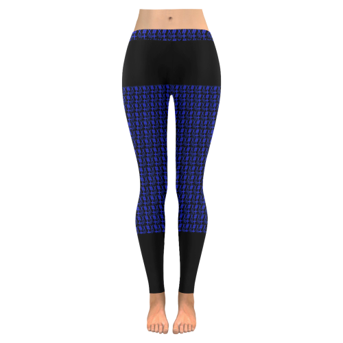NUMBERS Collection Symbols Blue/Black Women's Low Rise Leggings (Invisible Stitch) (Model L05)