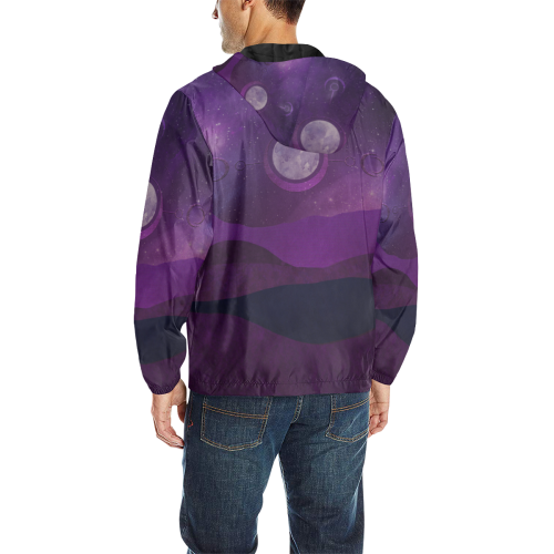 Purple Moon Night All Over Print Quilted Windbreaker for Men (Model H35)