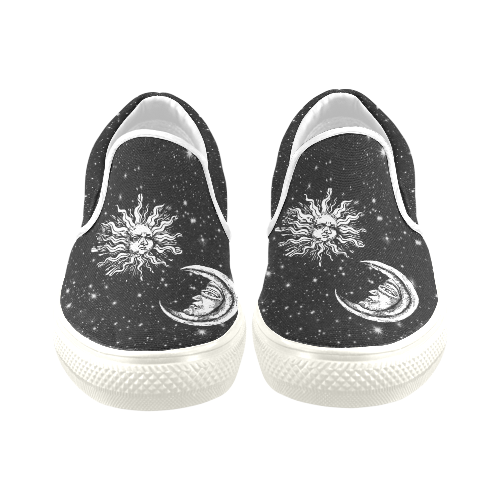 Mystic  Moon and Sun Women's Unusual Slip-on Canvas Shoes (Model 019)