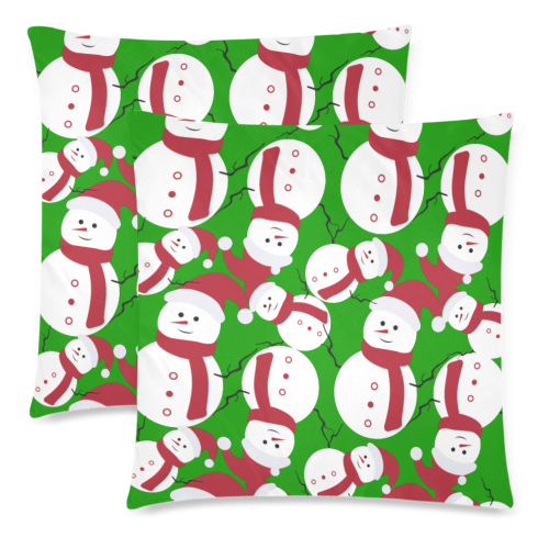 Snowman CHRISTMAS Pattern GREEN Custom Zippered Pillow Cases 18"x 18" (Twin Sides) (Set of 2)
