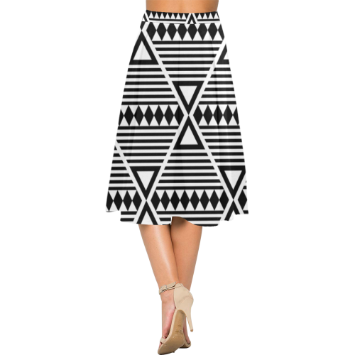Black Aztec Tribal Aoede Crepe Skirt (Model D16)