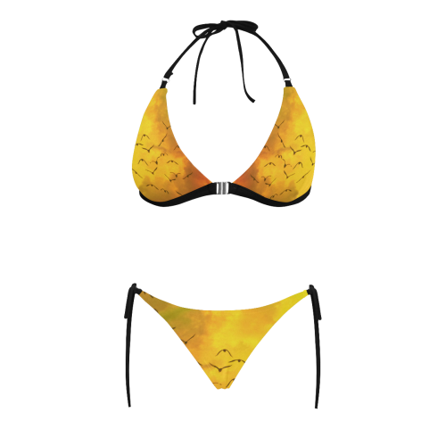 Trendy Birds, yellow by JamColors Buckle Front Halter Bikini Swimsuit (Model S08)