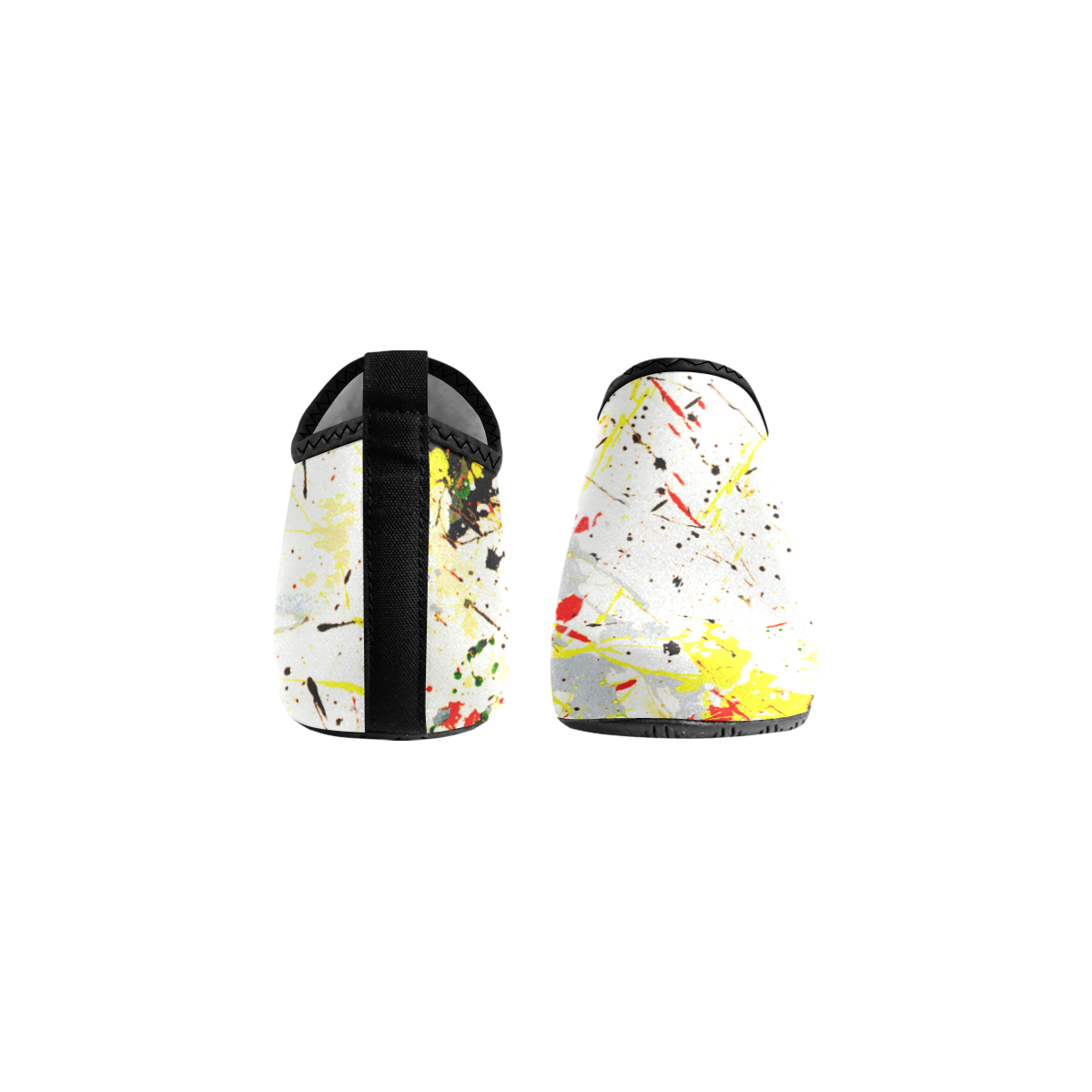 Yellow & Black Paint Splatter Kids' Slip-On Water Shoes (Model 056)