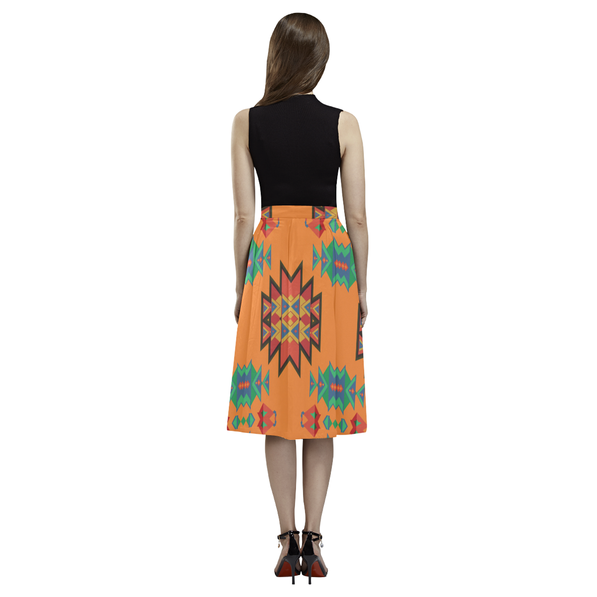 Misc shapes on an orange background Aoede Crepe Skirt (Model D16)