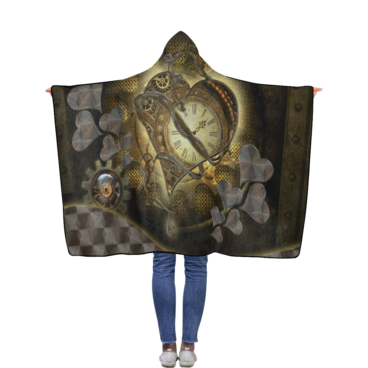 Awesome steampunk heart Flannel Hooded Blanket 40''x50''