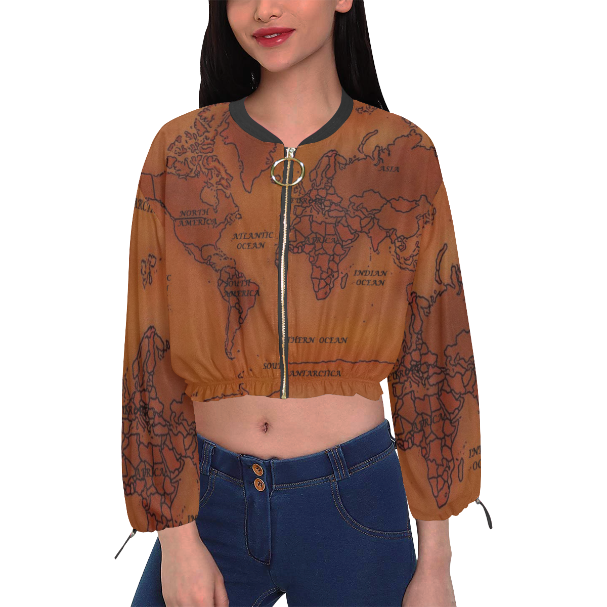 colored maps Cropped Chiffon Jacket for Women (Model H30)