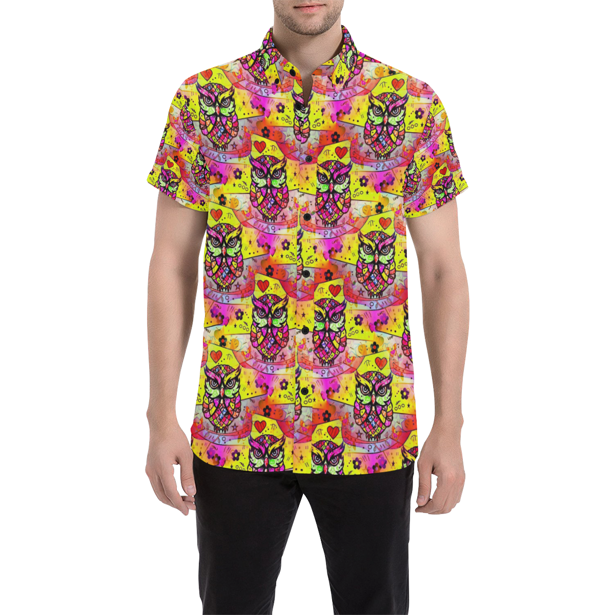 Owl Popart by Nico Bielow Men's All Over Print Short Sleeve Shirt (Model T53)