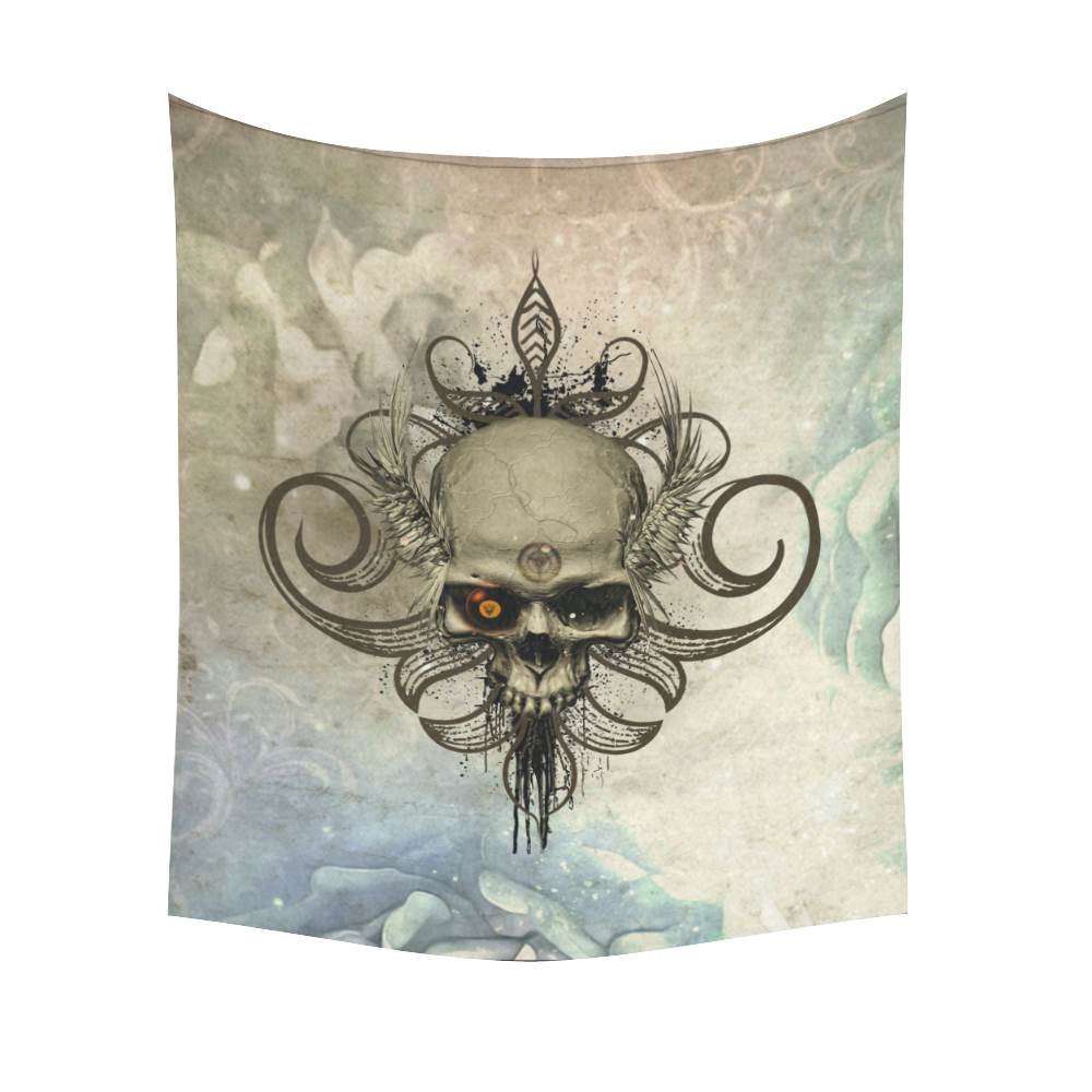 Creepy skull, vintage background Cotton Linen Wall Tapestry 51"x 60"