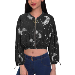 Mystic Stars, Moon and Sun Cropped Chiffon Jacket for Women (Model H30)