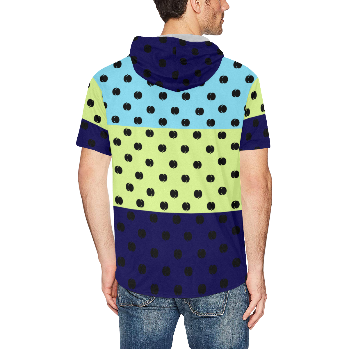 color-blocked peaches t-shirt hoodie All Over Print Short Sleeve Hoodie for Men (Model H32)