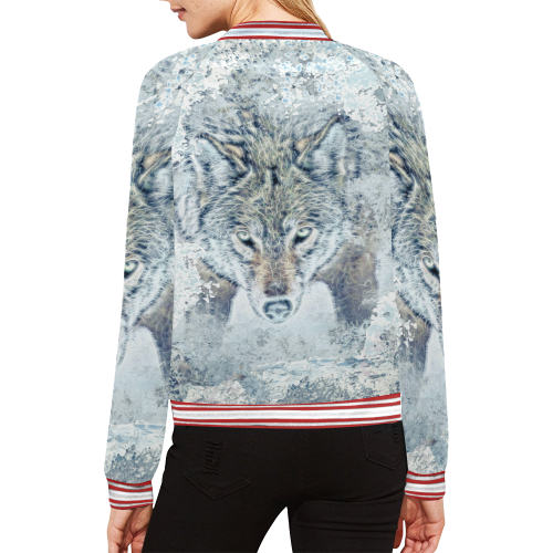 Snow Wolf All Over Print Bomber Jacket for Women (Model H21)