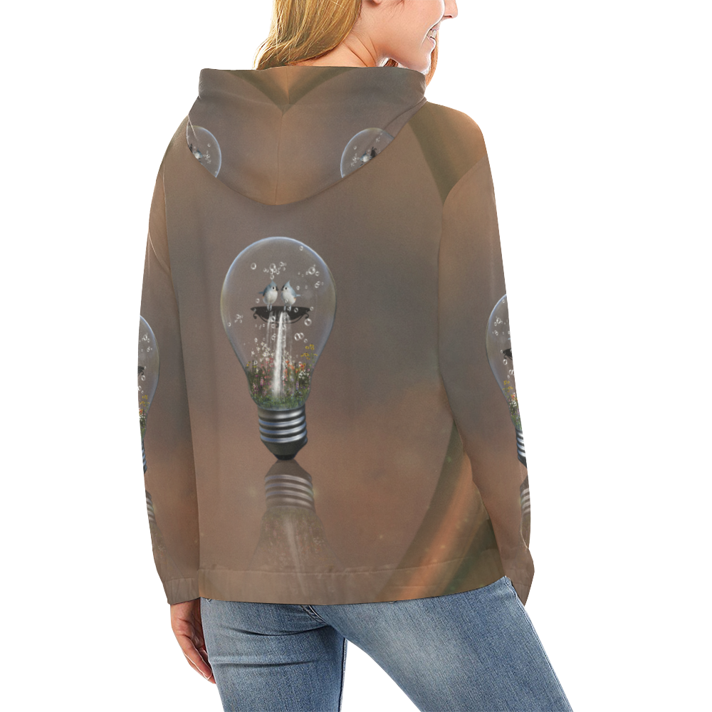 Light bulb with birds All Over Print Hoodie for Women (USA Size) (Model H13)