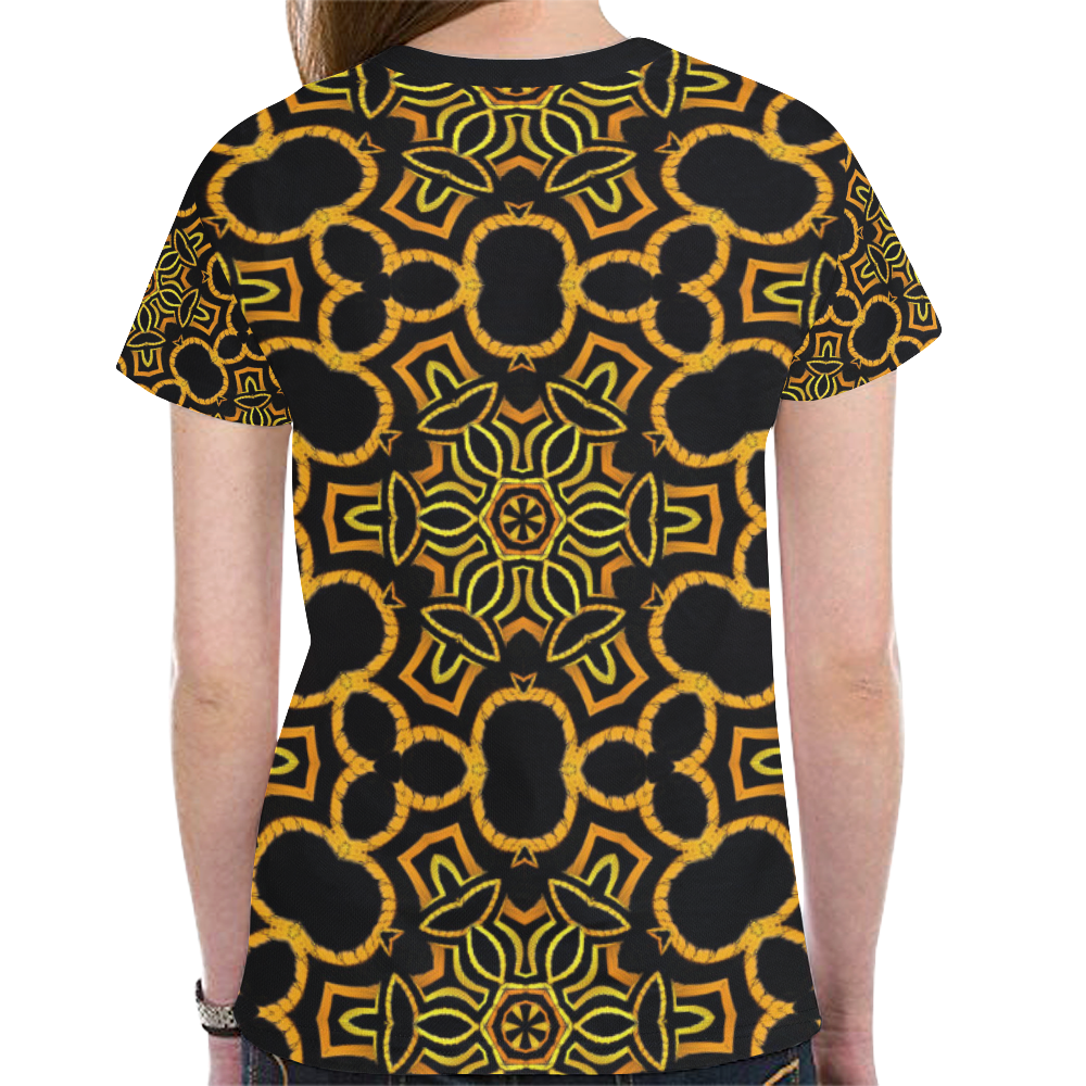 yellow-gold-black New All Over Print T-shirt for Women (Model T45)