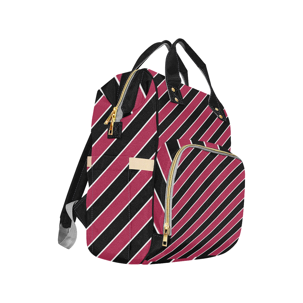 Dark Pink Black Stripe Multi-Function Diaper Backpack/Diaper Bag (Model 1688)