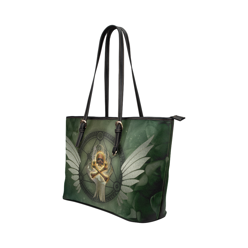 Skull in a hand Leather Tote Bag/Large (Model 1651)