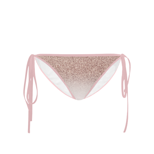 Rose Gold Glitter Ombre Pink White Custom Bikini Swimsuit Bottom