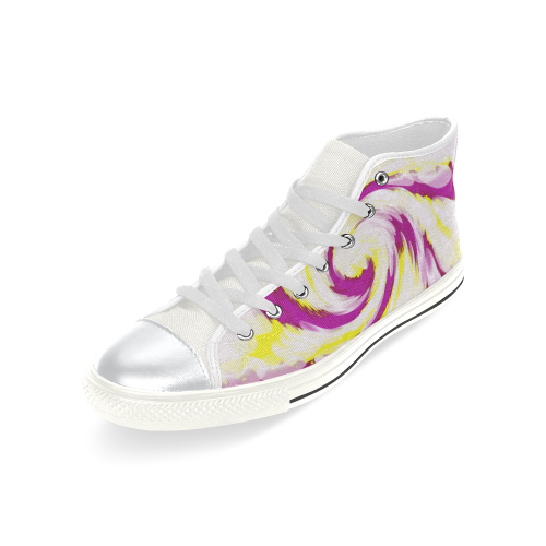 Pink Yellow Tie Dye Swirl Abstract High Top Canvas Women's Shoes/Large Size (Model 017)