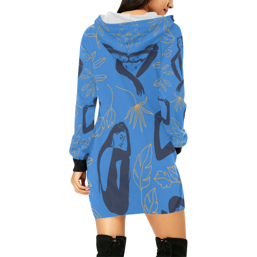 Boho Tunic Hoodie Dress Blue All Over Print Hoodie Mini Dress (Model H27)