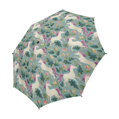 Floral Unicorn Pattern Semi-Automatic Foldable Umbrella (Model U05)