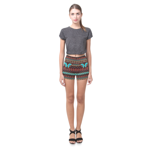 K172 Wood and Turquoise Abstract Pattern Briseis Skinny Shorts (Model L04)