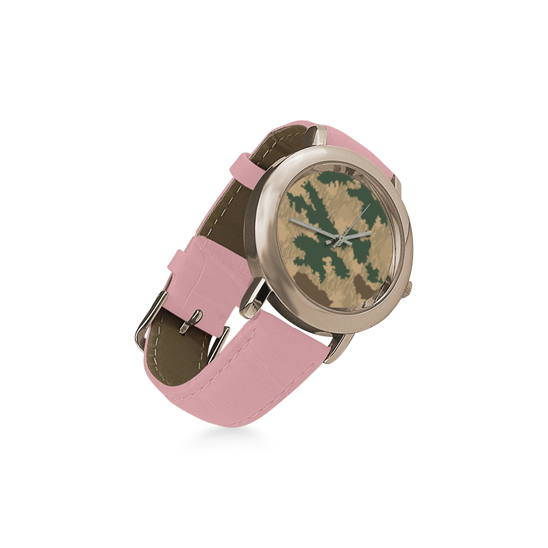 Three-Tone Camo Women's Rose Gold Leather Strap Watch(Model 201)
