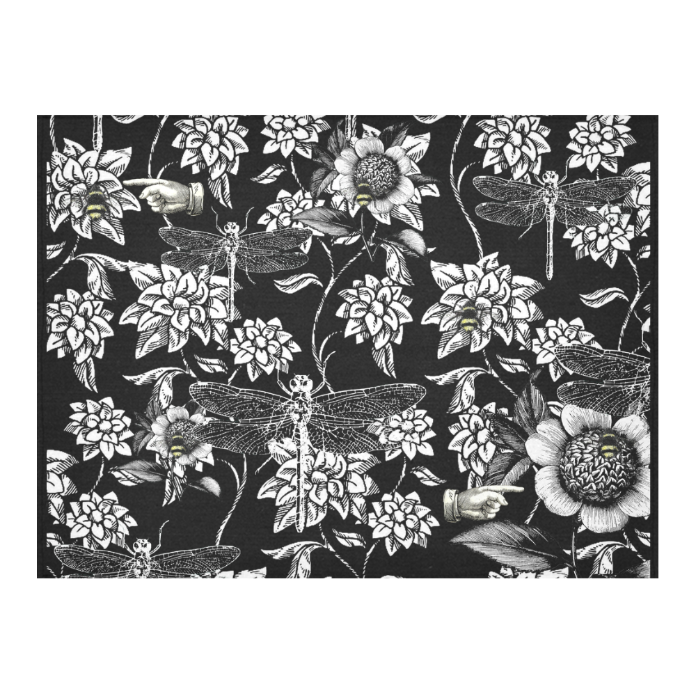 Black and White Nature Garden Cotton Linen Tablecloth 52"x 70"