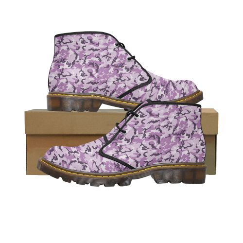 Woodland Pink Purple Camouflage Men's Canvas Chukka Boots (Model 2402-1)