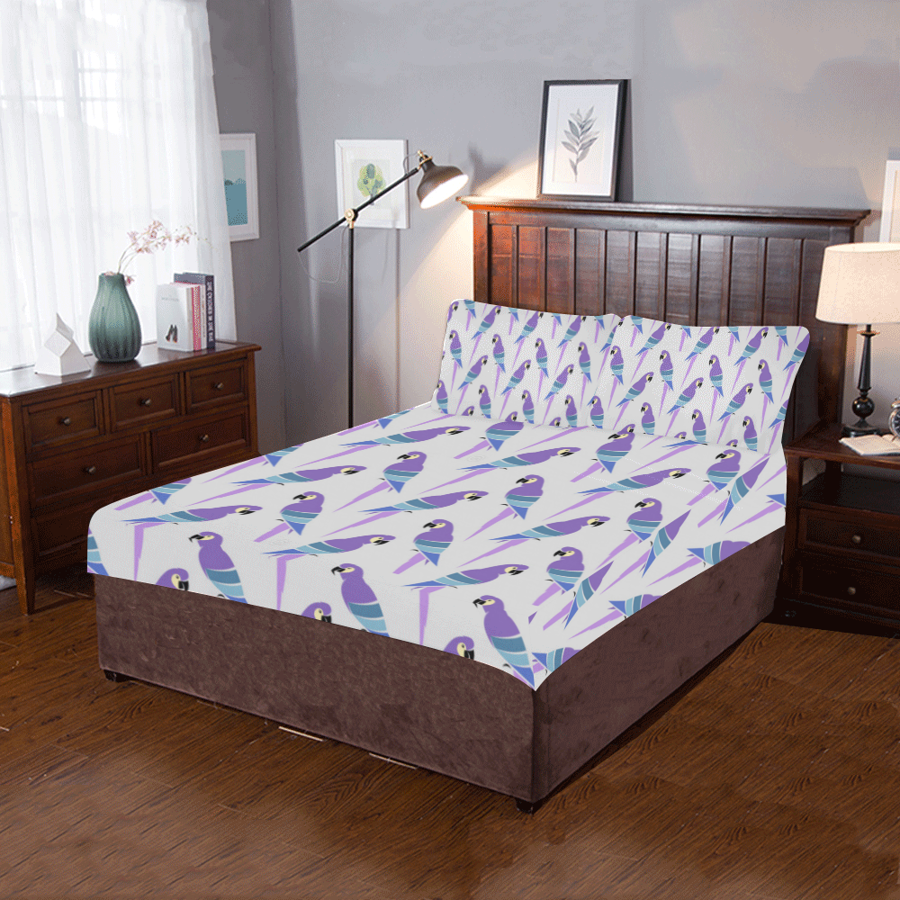 violet parrots 3-Piece Bedding Set