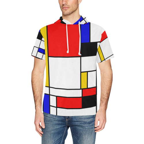 Bauhouse Composition Mondrian Style All Over Print Short Sleeve Hoodie for Men (Model H32)