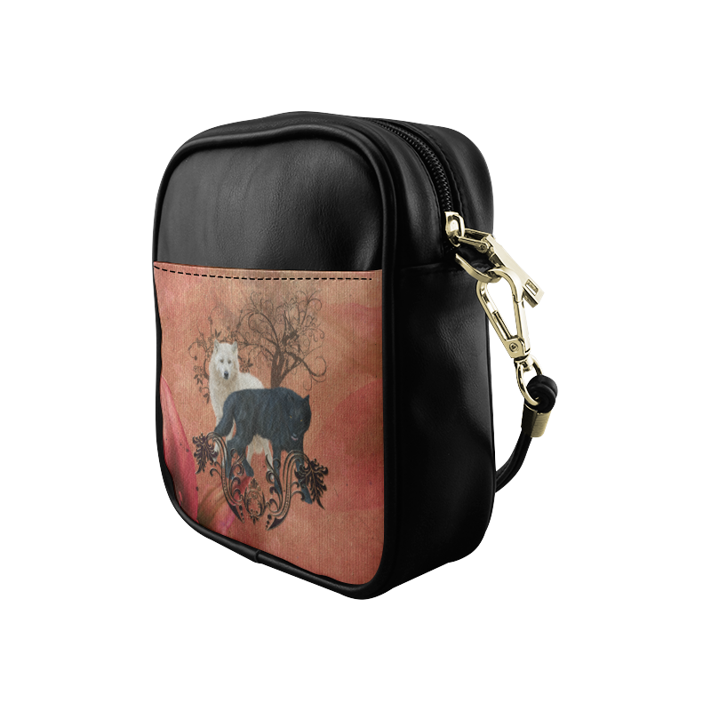 Awesome black and white wolf Sling Bag (Model 1627)