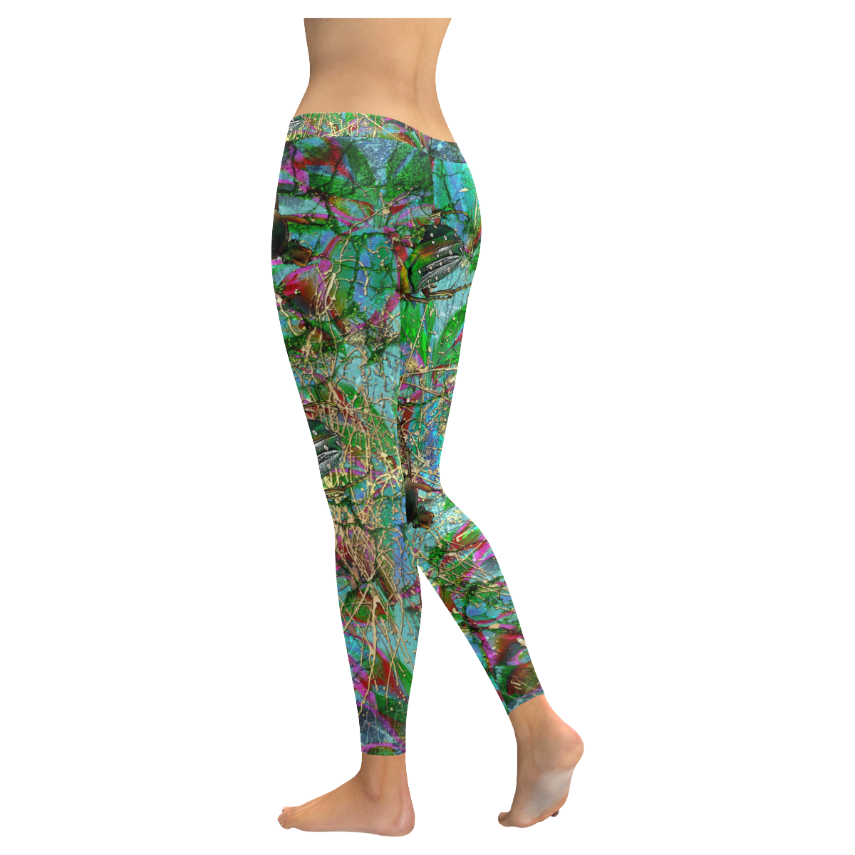 Wandering beetles Women's Low Rise Leggings (Invisible Stitch) (Model L05)