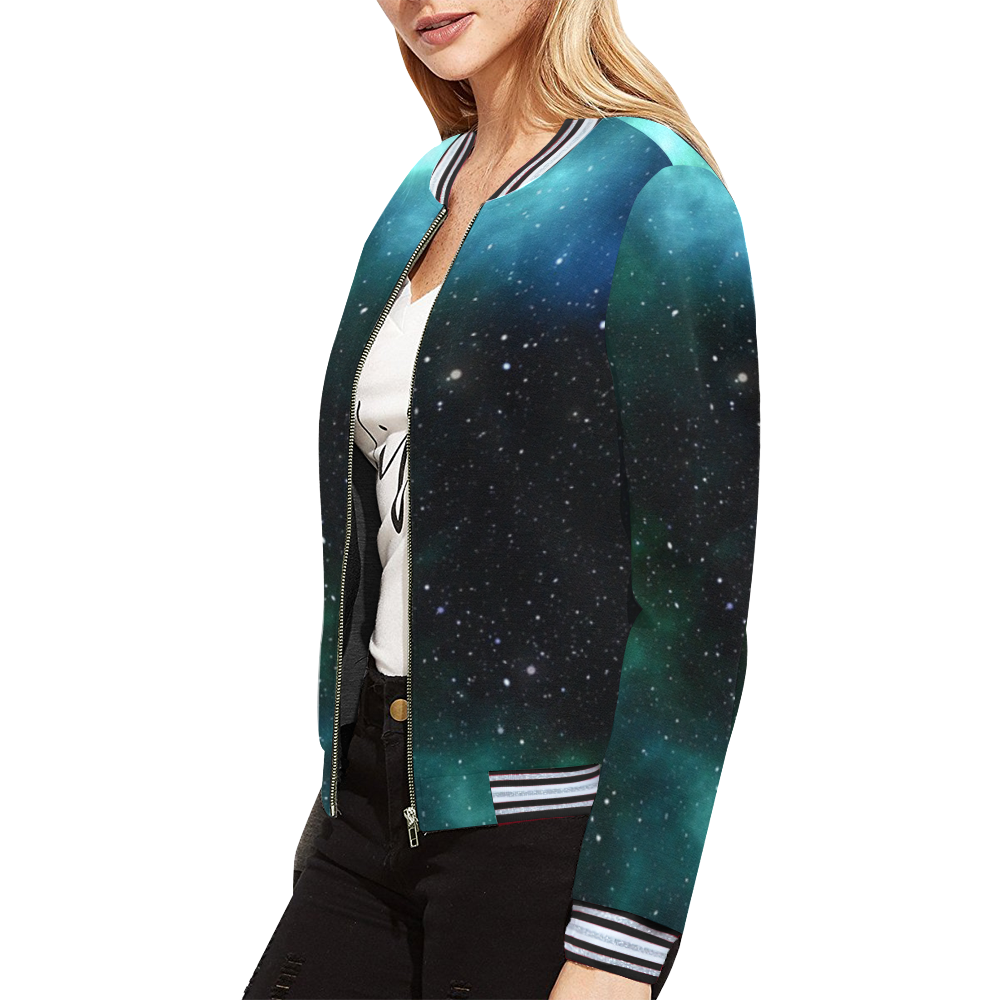 galaxy sky blue green All Over Print Bomber Jacket for Women (Model H21)