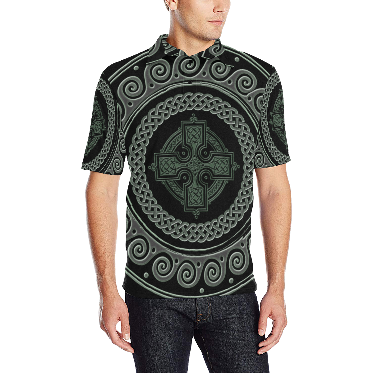 Awesome Celtic Cross Men's All Over Print Polo Shirt (Model T55)
