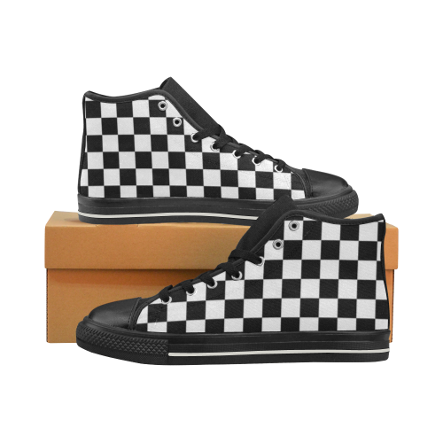 Checkered Women's Classic High Top Canvas Shoes (Model 017)