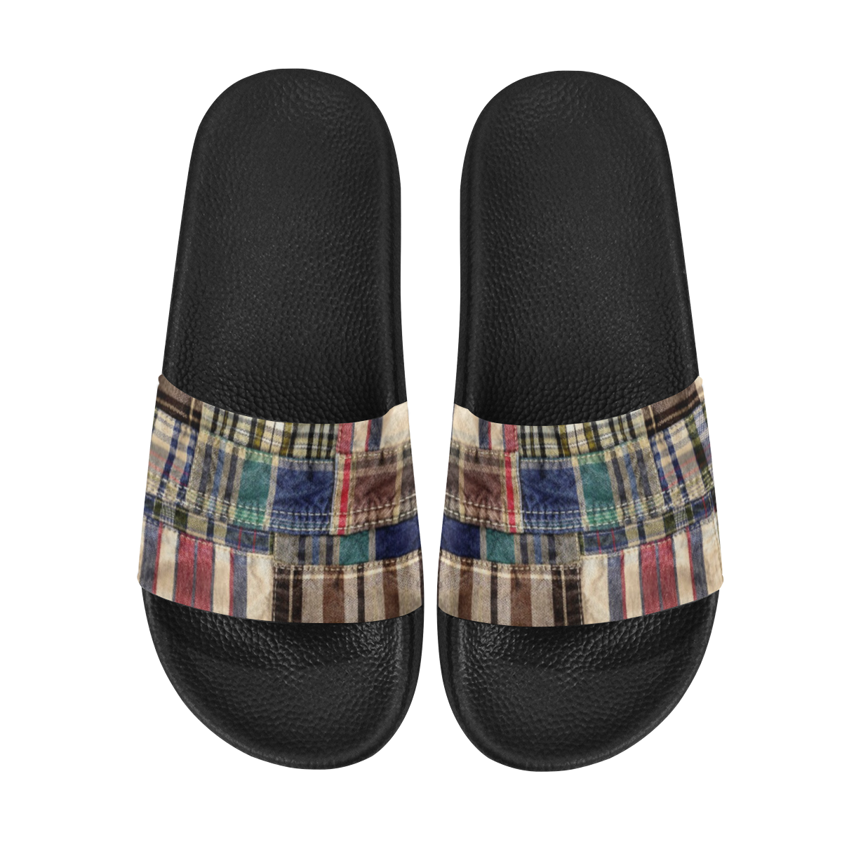 patchwork plaid wrinkle look Men's Slide Sandals (Model 057)