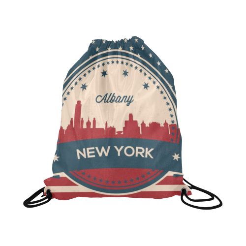 Albany New York Retro Skyline Large Drawstring Bag Model 1604 (Twin Sides)  16.5"(W) * 19.3"(H)