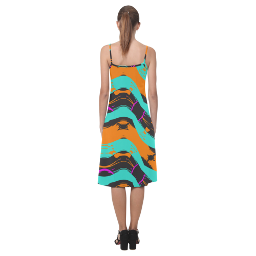 Blue orange black waves Alcestis Slip Dress (Model D05)